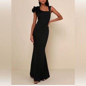 Lulu's Lucette Black Sleeveless Ruffled Mermaid Maxi Dress